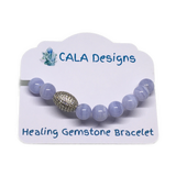 Blue Lace Agate Gemstone and Lava Aroma Essential Oil Diffuser Statement Bracelet - Hope, Strength and Balance - Mothers Day Day Gift Idea