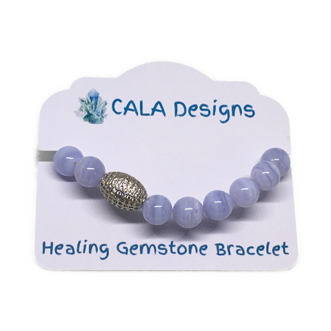 Blue Lace Agate Gemstone and Lava Aroma Essential Oil Diffuser Statement Bracelet - Hope, Strength and Balance - Mothers Day Day Gift Idea