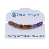 Cancer Support Healing Crystal Gemstone Bracelet - Handcrafted - Amethyst, Carnelian and Rhodonite 8mm