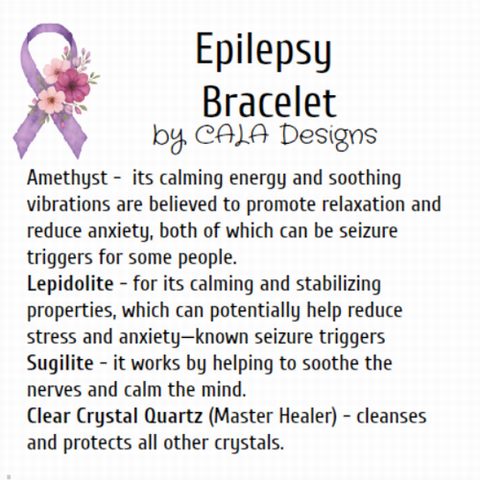 EPILEPSY Awareness Healing Crystal Gemstone Bracelet - Handcrafted by CALA Designs
