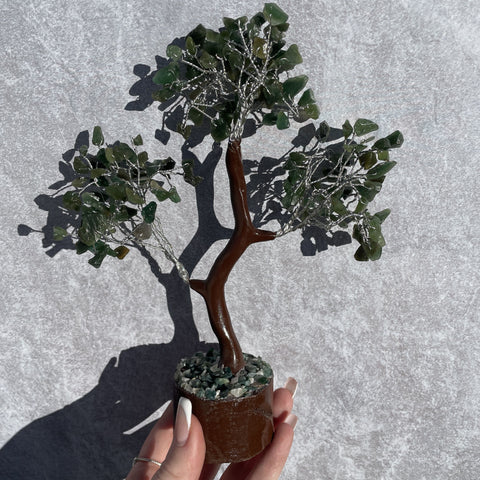 Green Aventurine Crystal Gemstone Tree - MEDIUM Brown Branches and Base - Healing, Abundance and Growth