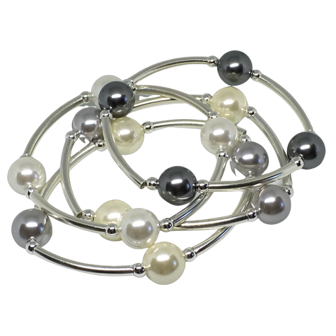 BLESSING Bracelets 12 mm Pearl with Silver Tone Spacers