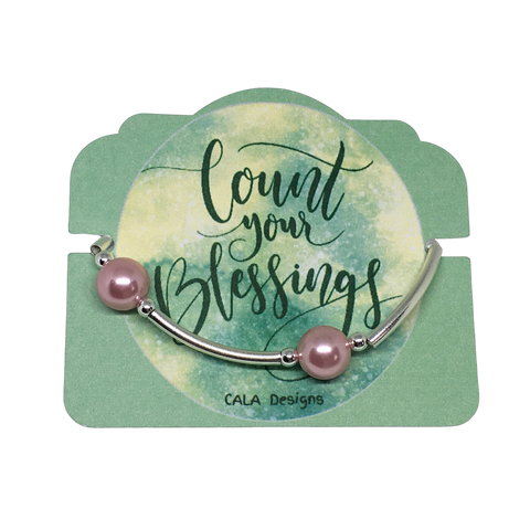 The Blessing Bracelet by CALA Designs - Handmade  - 12mm Pale Pink Pearl - Silver Plate Spacers