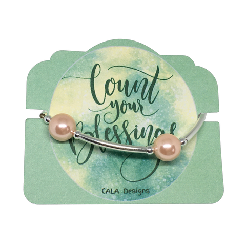 The Blessing Bracelet by CALA Designs - Handmade  - 12mm Peach Pearl - Silver Plate Spacers