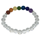 7 Chakra Gemstone with Clear Crystal Quartz Bracelet (8mm) - Gift Idea