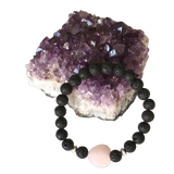 Natural Gemstone Heart and Lava Aromatherapy Bracelet - Hematite Spacers 8 mm - Handcrafted