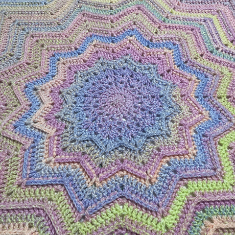 12 Point Star Round Ripple Blanket - Baby Kids Blanket - PINK Multicoloured - Hand Crocheted