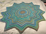12 Point Star Round Ripple Blanket - Baby Kids Throw - BLUE Multicoloured - Hand Crocheted