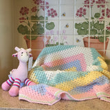 Beautiful RAINBOW Baby Cot or Pram Blanket - Christening - Baby Gift - Throw -- Hand Crocheted
