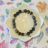 Asthma Relief Healing Crystal Gemstone Bracelet - Handcrafted - Black Obsidian, Pyrite and Tiger's Eye  8mm