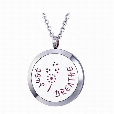 NEW Just Breathe Floral (Dandelion) Aromatherapy Essential Oil Diffuser Necklace - Silver 30mm