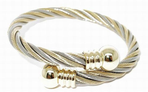 Magnetic Wrist Bangle - Rope Twist - Gold and Silver