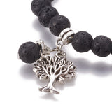 7 Chakra Crystal and Lava Stone Diffuser Aromatherapy Bracelet with Tree of Life Charm - Tibetan Antique Silver Plate - Gift Idea