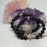 Ladies Lava Stone Diffuser Aromatherapy Bracelet with Swarovski Crystal Elements Cross - Gold or Silver Tone