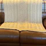 CELTIC Cable design Blanket - Throw - Afghan - Vanilla Cream - Hand Crocheted