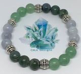 Inflammation Support Healing Crystal Gemstone Bracelet - Handcrafted - Green Aventurine, Blue Chalcedony, and Moss Agate 8mm - CALA Designs