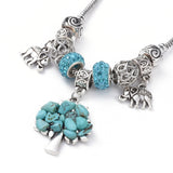 Turquoise European Inspired Charm Bracelet with Tree of Life Charm - The Holistic Shop