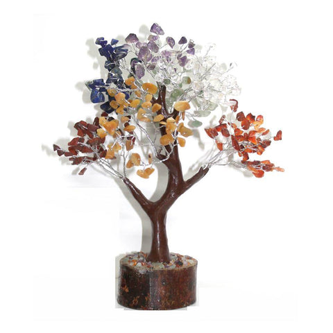 7 Chakra Mixed Crystal Gemstone Tree - LARGE - Brown Base - Crystal Healing