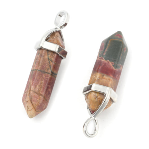 Picasso Jasper Double Point Necklace - Free Chain - Strength, Self-Discipline and Weight Loss - Crystal Healing