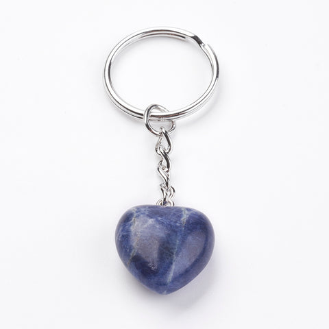 Sodalite Crystal Gemstone Puff Heart Key Chain - Intuition, Self Confidence and Guidance