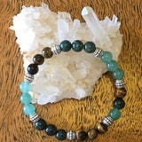 Abundance and Prosperity Healing Crystal Gemstone Bracelet - Handcrafted - Green Aventurine, Moss Agate and Tiger Eye 8mm