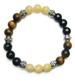 Crystal Gemstone Bracelet - Handcrafted - Natural Yellow Calcite, Black Onyx and Tiger Eye  8mm