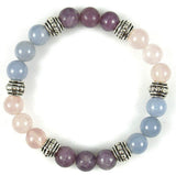 Crystal Gemstone Bracelet - Handcrafted - Natural Blue Chalcedony, Lepidolite and Rose Quartz 8mm