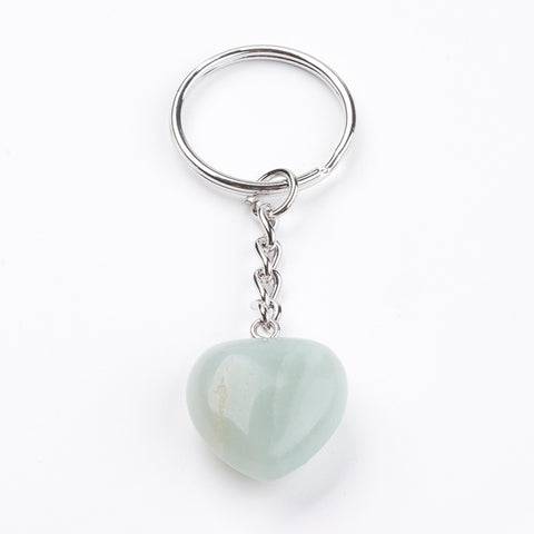 Amazonite Crystal Gemstone Puff Heart Key Chain - Finance, Expression, Balance and Inspiration - Crystal Healing