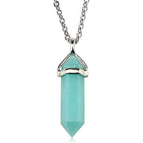 Amazonite-Double-Point-Necklace-FREE-Stainless Steel Chain