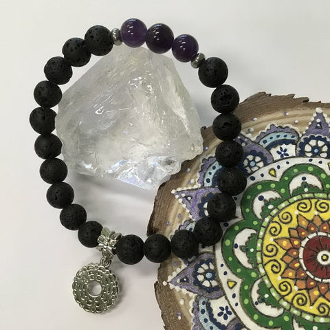 Chakra Gemstone and Lava Aromatherapy Diffuser Bracelets with Chakra Symbol Charm