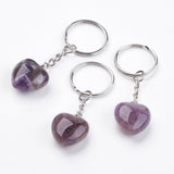 Amethyst Crystal Gemstone Puff Heart Key Chain - Protection, Purification and Spirituality - February Birthstone