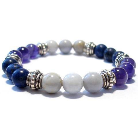 Releasing Anger Healing Crystal Gemstone Bracelet - Handcrafted - Amethyst, Blue Chalcedony and  Lapis Lazuli 8mm