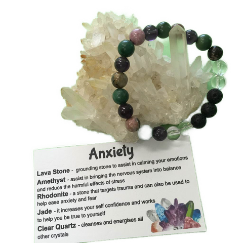 Anxiety Relief Healing Crystal Gemstone and Lava Bead Bracelet - Aromatherapy Diffuser - Handcrafted