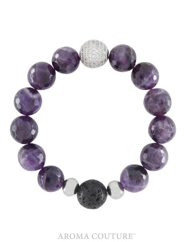 Amethyst and Lava Gemstone Aromatherapy Essential Oil Diffuser Bracelet - February Birthstone