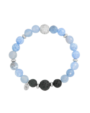 Blue Lace Agate Gemstone and Lava Aroma Essential Oil Diffuser Bracelet - Hope, Strength and Balance - Mothers Day Day Gift Idea