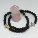 Gents Lava Stone Diffuser Aromatherapy Bracelet with Swarovski Crystal Elements Cross - Gold or Silver Tone