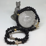 Ladies - Girls Lava Stone Diffuser Aromatherapy Bracelet with Swarovski Crystal Elements Cross - Gold or Silver Tone