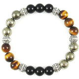 Asthma Relief Healing Crystal Gemstone Bracelet - Handcrafted - Black Obsidian, Pyrite and Tiger's Eye  8mm