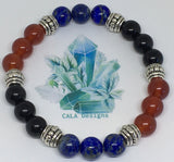 Arthritis and Joint Pain Healing Crystal Gemstone Bracelet - Handcrafted - Black Obsidian, Carnelian, and Chrysocolla  8mm - CALA Designs