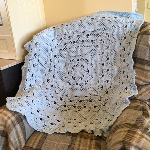 Beautiful Heirloom Shell Design Blanket BABY BLUE - Baby - Christening - Gift - Cot Blanket - Throw - Afghan - Shawl - Hand Crocheted