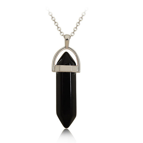 Black Onyx Double Point Pendant - Free Chain - Protection, Encouragement and Strength