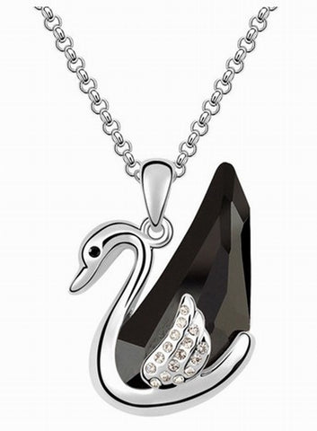 Swarovski Crystal Elements - BLACK Swan Design Necklace - Platinum Plate - Gift Idea