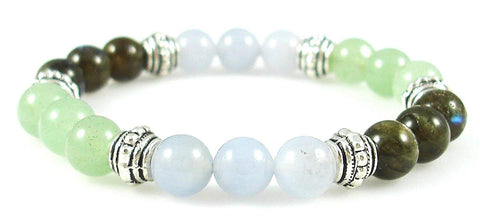 Crystal Gemstone Bracelet - Handcrafted - Natural Aventurine, Chalcedony and Labradorite 8mm