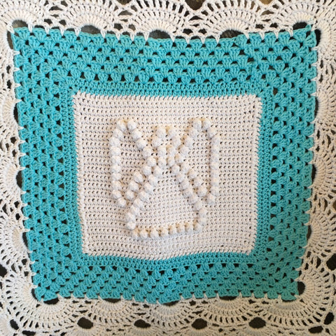 Guardian Angel Motif and Shell Design Heirloom Blanket - Baby BLUE - Cot Blanket - Christening - Gift - Throw - Afghan - Shawl - Hand Crocheted