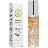 CLARITY CLEAR CRYSTAL QUARTZ Pure Essential Oil Roller Bottle 10ml - infused with Lemongrass, Peppermint, Eucalyptus, Lime and Lemon Myrtle and 24k Gold - Gift Idea
