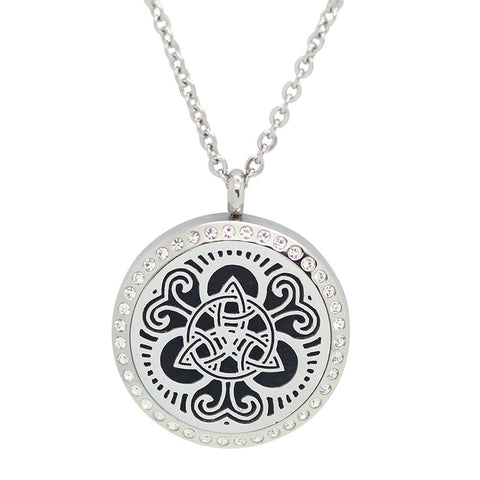 Celtic Trinity Knot Design Aromatherapy Essential Oil Diffuser Necklace with Crystals - 25mm Silver - Free Chain - Mothers Day Gift Idea