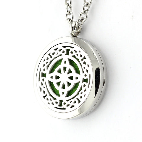 Celtic Cross Design Aromatherapy Essential Oil Diffuser Necklace- 30mm Silver - Free Chain - Mothers Day Gift Idea