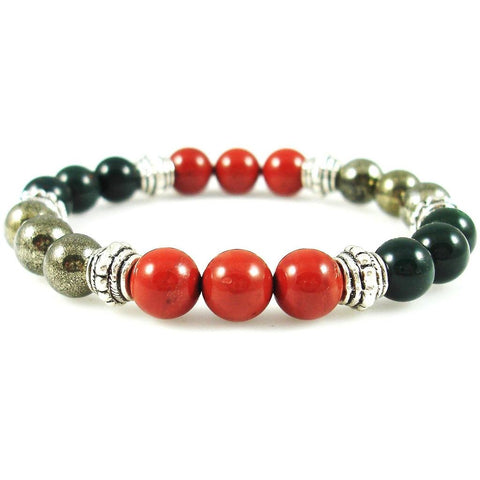 Chronic Fatigue Syndrome Healing Crystal Gemstone Bracelet - Handcrafted - Bloodstone, Red Jasper and Pyrite 8mm