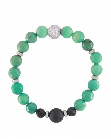 Chrysoprase Crystal, Gemstone and Lava Stone Aromatherapy Essential Oil Diffuser Bracelet - Gift Idea