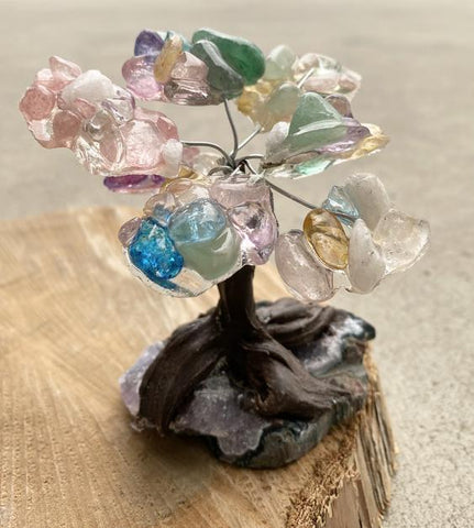 Crystal Quartz Bonsai Gemstone Tree - Multi Coloured - Crystal Healing